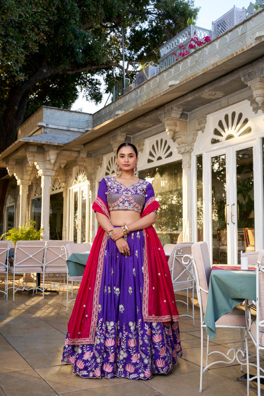 Purple color vichitra silk lehenga choli