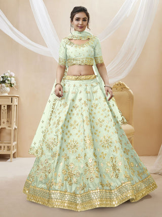  Pista Embroidered Art Silk Lehenga Choli ...