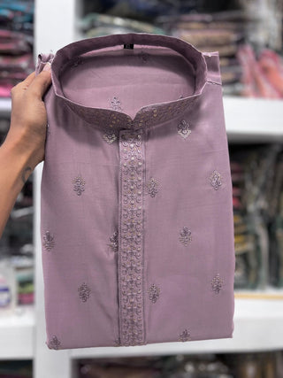 Lilac color kurta pajama set for wedding wear