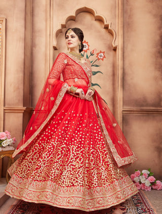 soft net red lehenga wedding