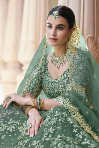 rama green color lehenga choli Mehendi Wear