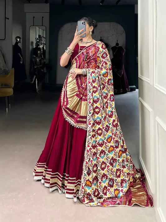 Maroon color silk lehenga choli for navratri online shopping
