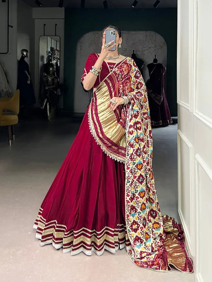 Maroon color silk georgette lehengas