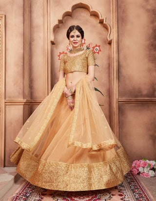 art silk beige lehenga party wear