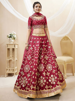 red art silk embroidered lehenga