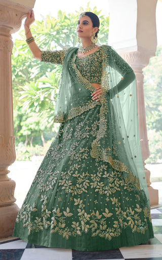 soft net Rama Green lehenga