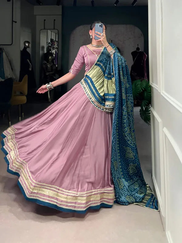 Onion color silk lehenga 