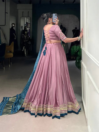 Onion color silk lehenga choli for navratri online
