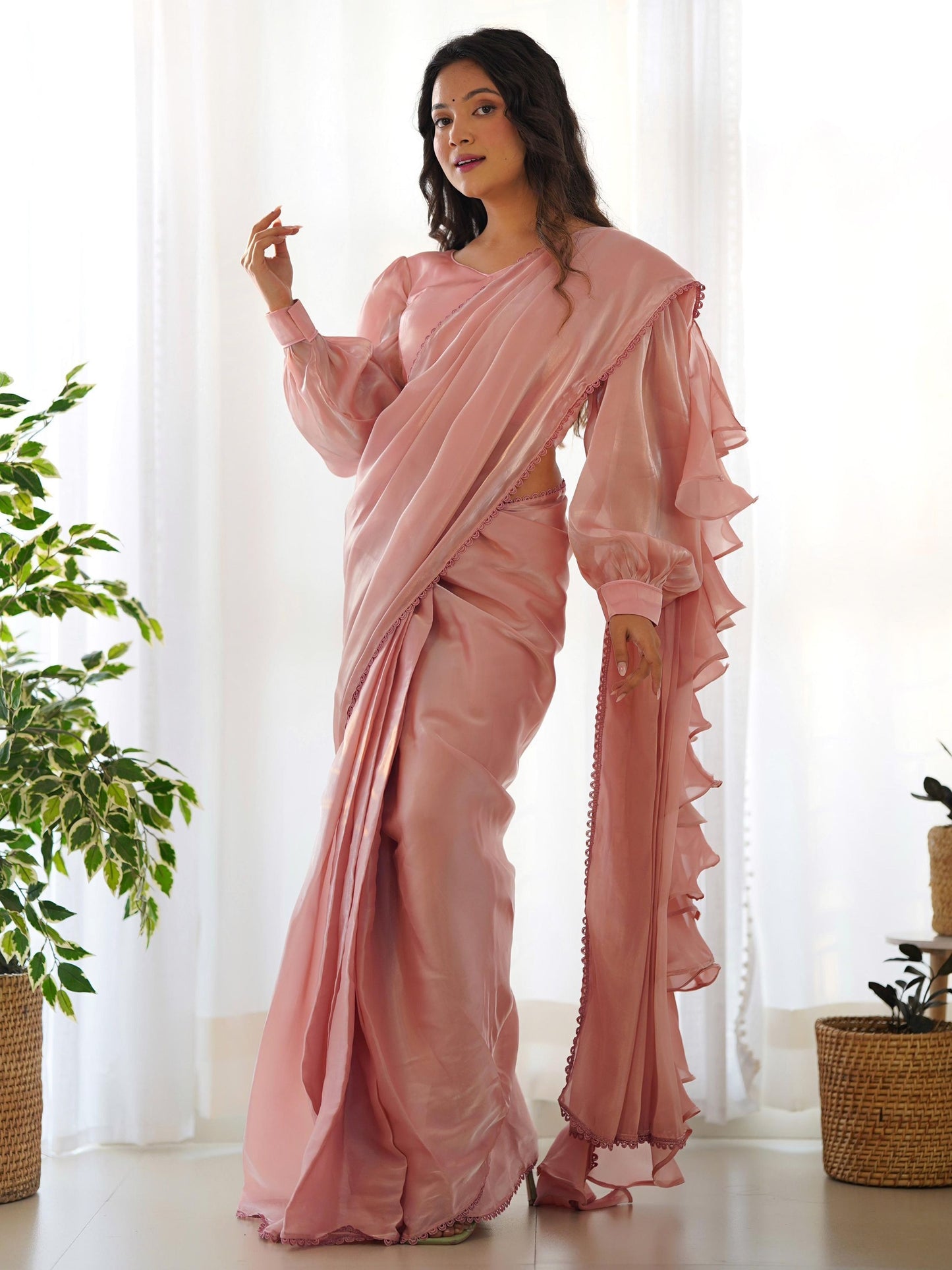 Peach color jimmy choo saree for women online
