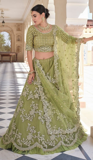 Soft net olive Green lehenga bridal