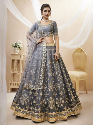 traditional grey silk lehenga choli