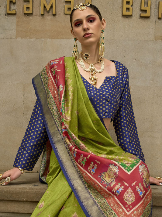 Mehndi color Saree Party Wear
