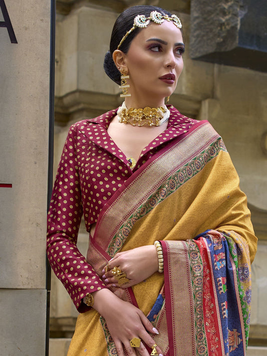 Yellow poly viscose silk saree for women online
