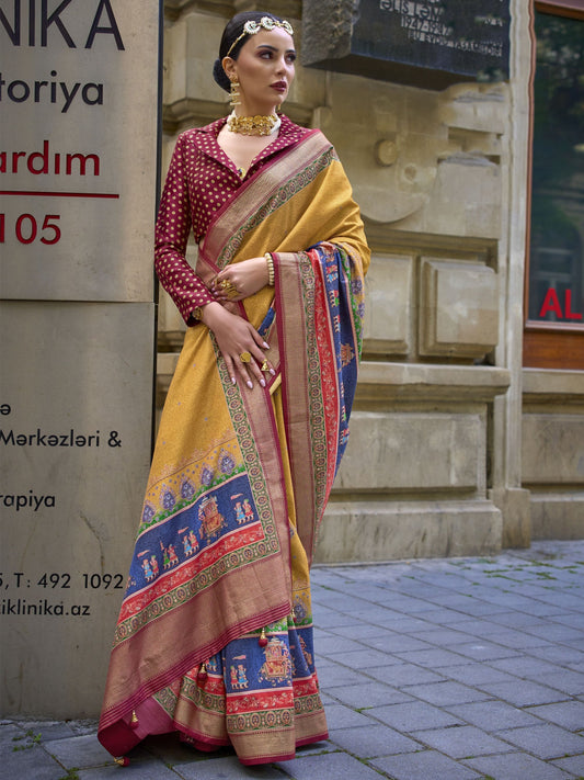 Yellow poly viscose silk saree for women price
