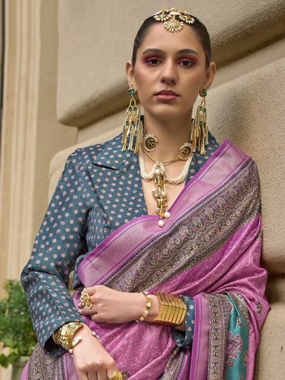Pink color poly viscose silk saree online shopping
