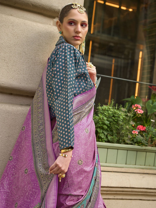 Pink color poly viscose silk saree for women