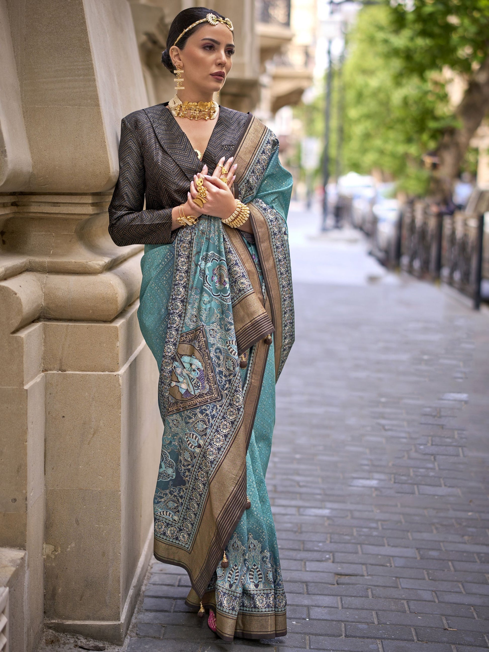 Sky color poly viscose silk saree