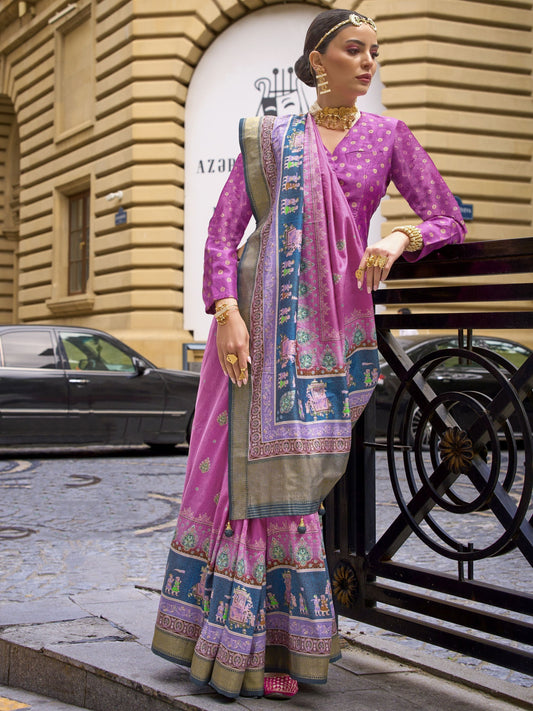 Magenta color poly viscose silk saree for women 