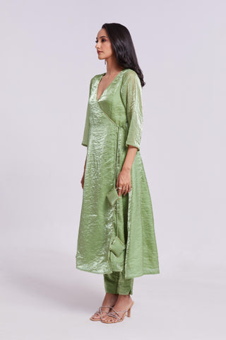 Pure organza green solid top and pant 