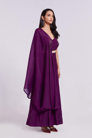 Wine Gown With Dupatta Set