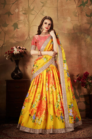 Orange Organza Dori Embroidery Wedding Lehenga Choli