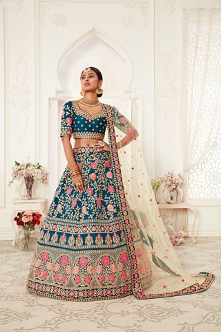 slub silk blue lehenga 