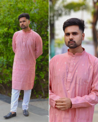 Pink color designer kurta pajama set images