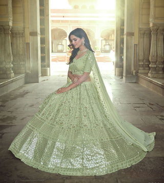 Georgette lehenga choli green color for wedding