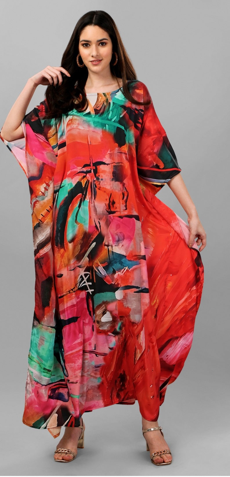 Long feather silk kaftan for women
