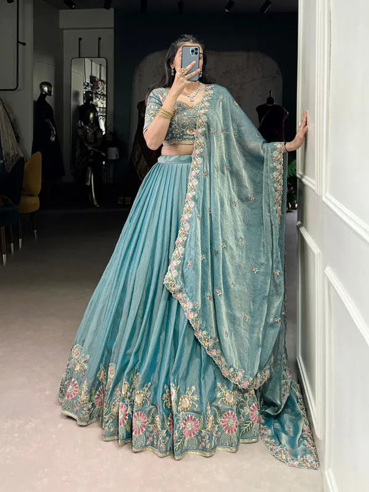 Sea blue color zari shimmer chaniya choli