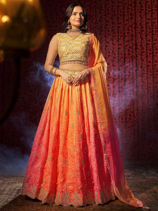 Orange color organza lehenga choli images