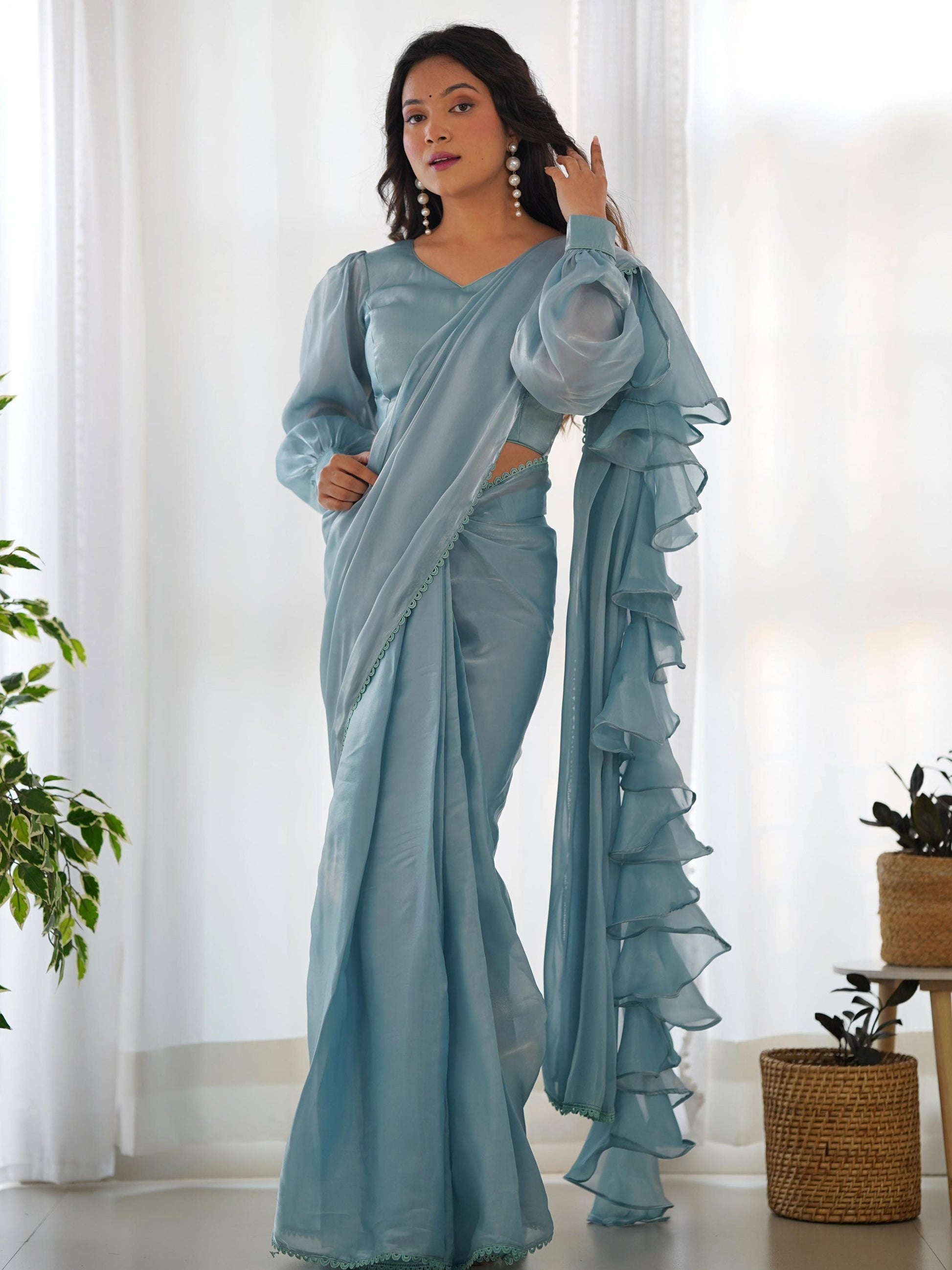 Sky color jimmy choo saree for women price

