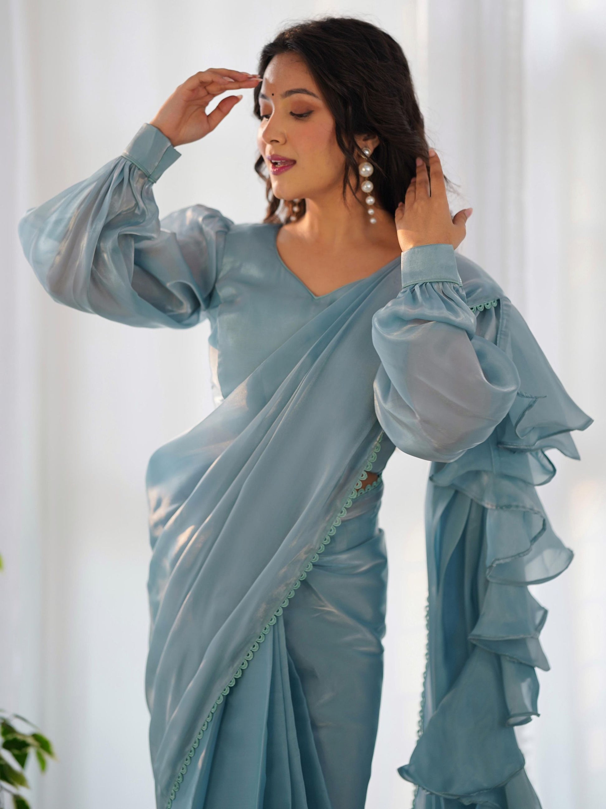 Sky color Jimmy Choo Saree images
