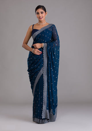 Navy Blue Sequin Saree Blouse