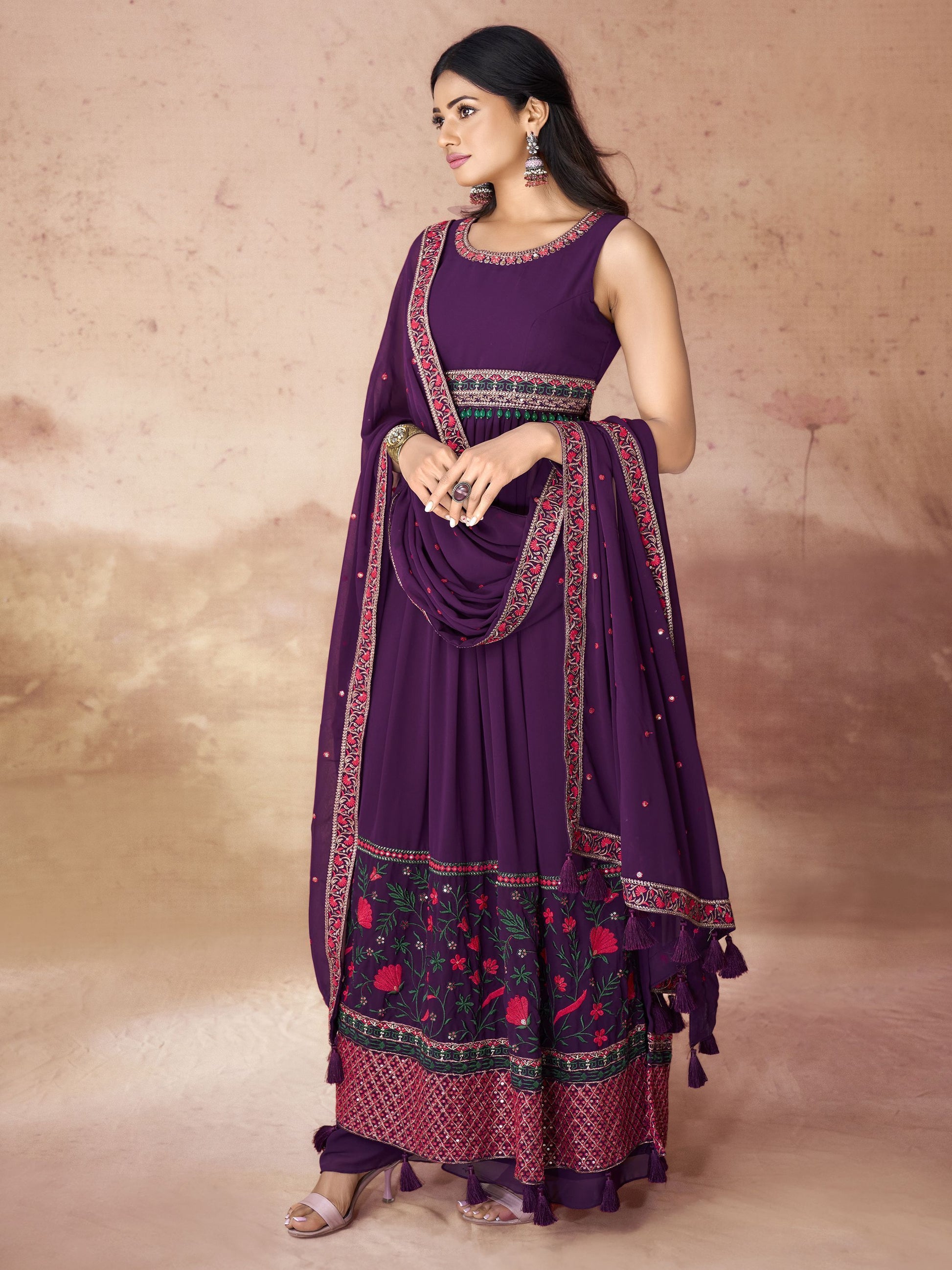 Wedding wear Wine color georgette salwar suit online
