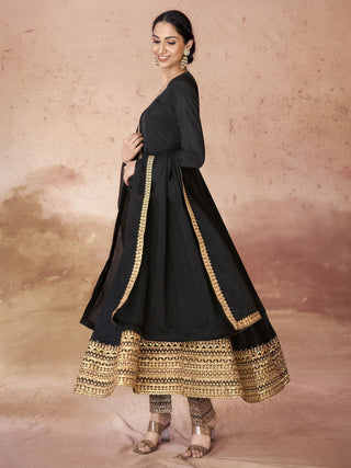 Black color crepe salwar suit for women