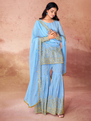 Sky Blue color gorgette sharara suit for women