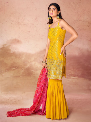 Mustard georgette sharara suit for women online
