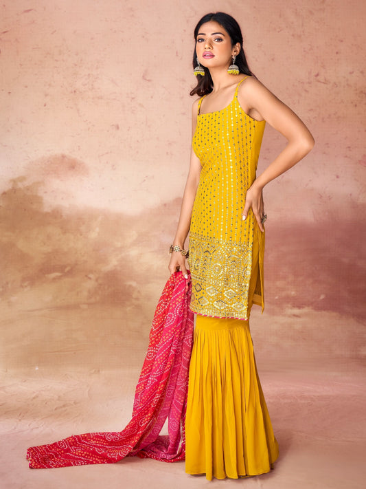 Mustard georgette sharara suit for women online
