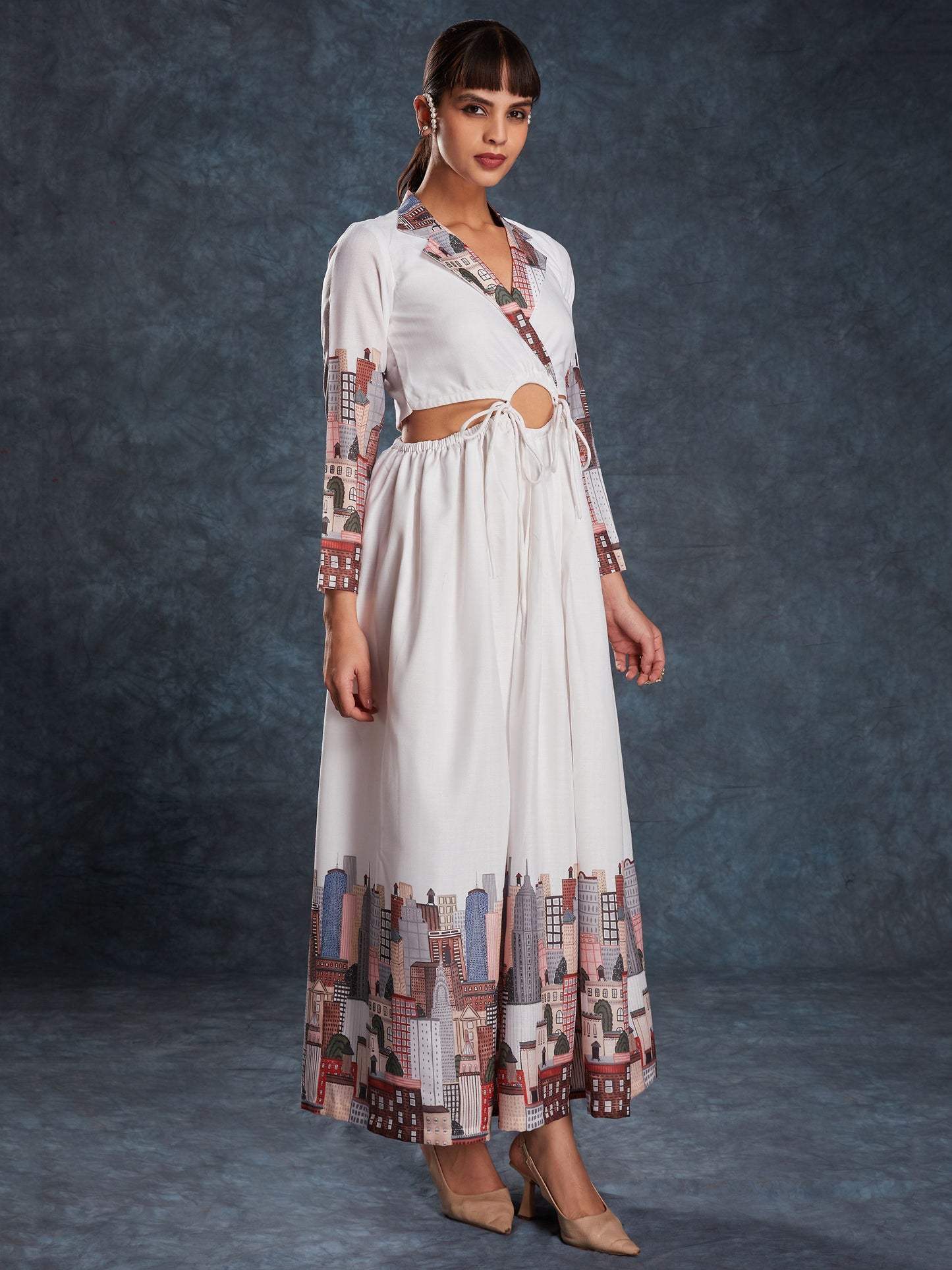 white color linen printed maxi online shopping