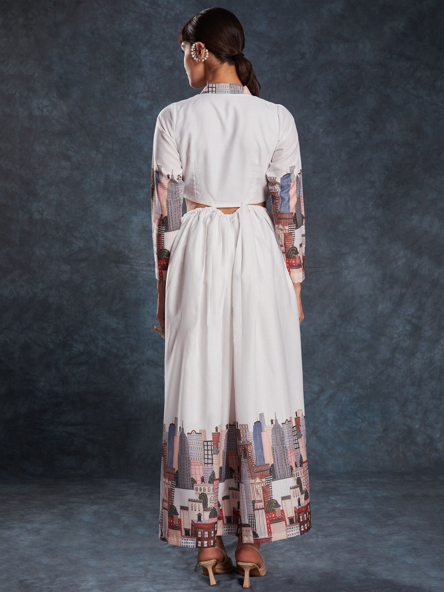 white color linen printed maxi price