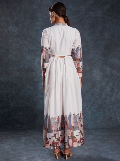 white color linen printed maxi price
