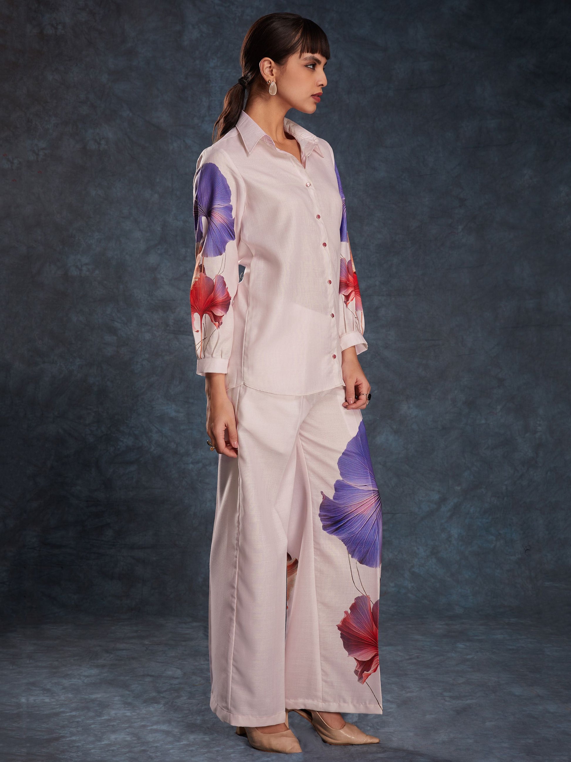 Light pink color linen printed co-ord set