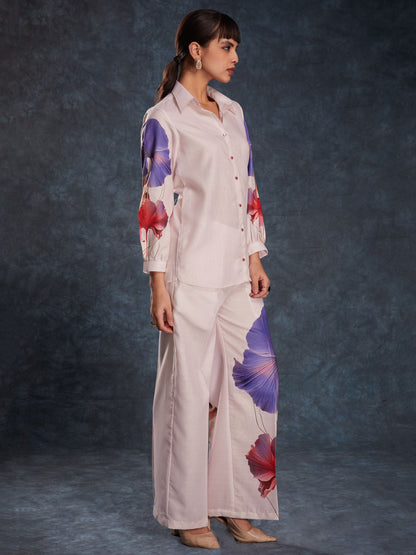 Light pink color linen printed co-ord set