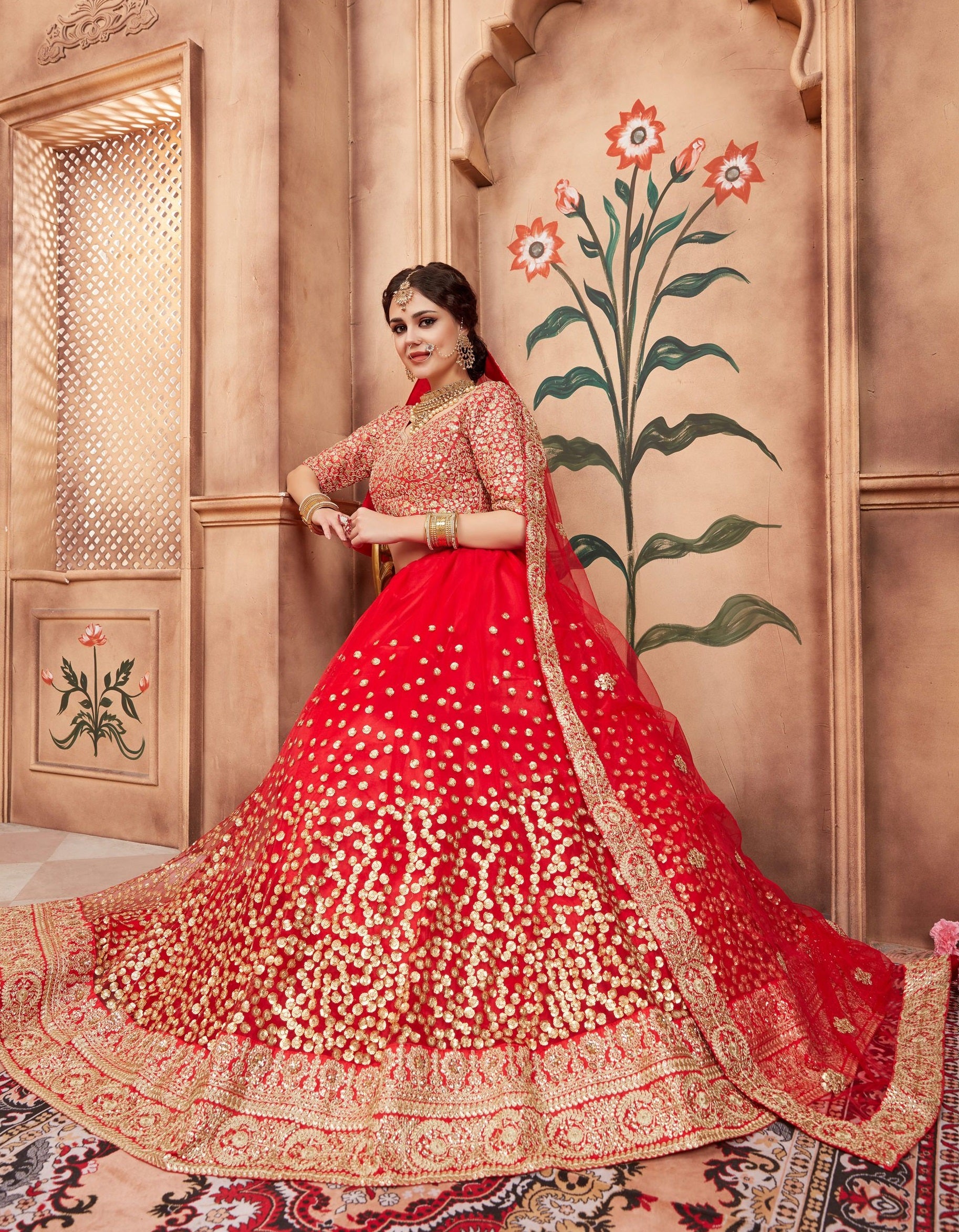 red and white lehenga designs