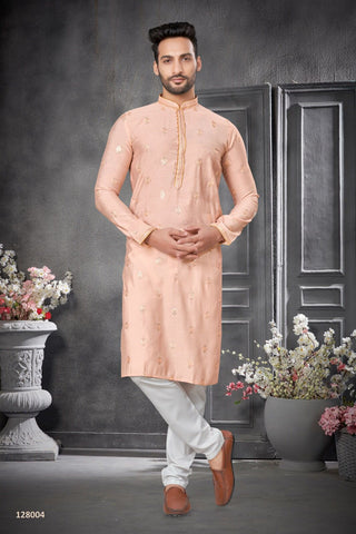 Cotton Silk Embroidery Kurta For Mens