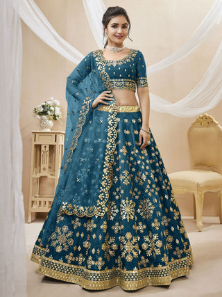 Art silk blue lehenga for wedding