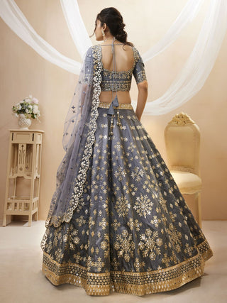 Simple art silk grey lehenga