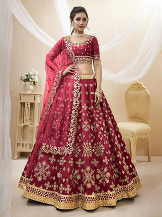 Simple red art silk lehenga