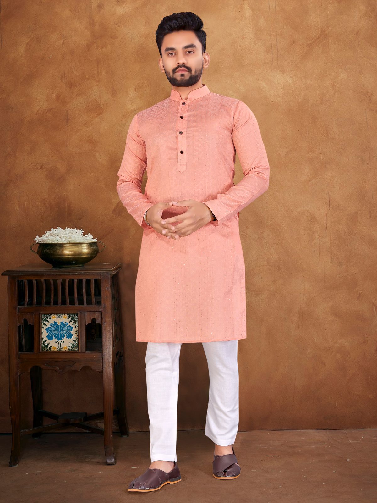 Peach color stylish collection kurta